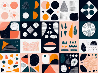 Set of abstract trendy hand drawn shapes and design elements. Pattern Creation set. Vector