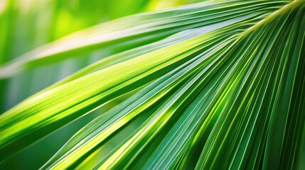 Obraz premium Bright green palm leaf texture, close-up. Background. Macro.
