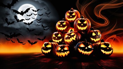 A Halloween images with creepy vibes bats and pumpkins 