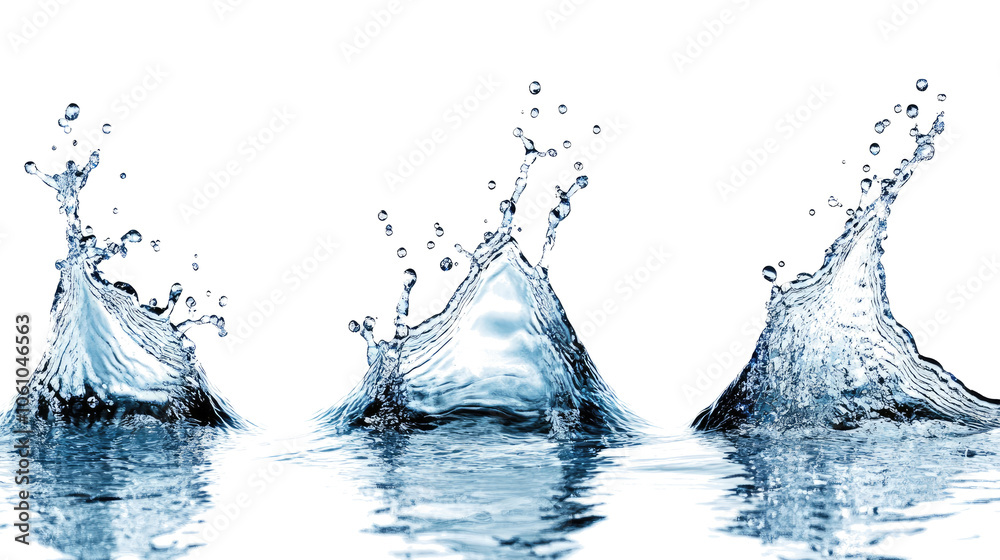 Poster collection of water droplets creating circular splashes on a surface generative ai