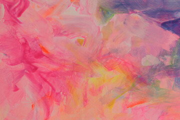 Obraz premium Art Oil and Acrylic hand drawn brushstroke smear blot painting wall. Abstract texture bright neon rainbow pastel color stain background.