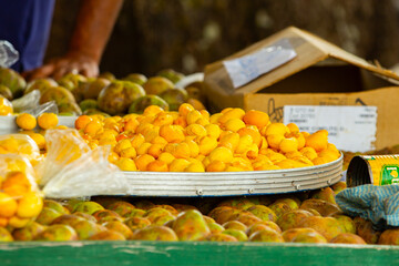 Detalhe de uma barraca de pequi em uma rua de Goiânia. Pequi é uma comida típica de Goiânia no Brasil.