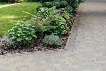 Beautiful summer garden with a walkway winding its way through