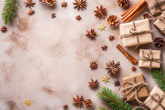 Christmas background with festive decor frame