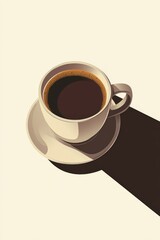 Obraz premium A hot cup of coffee in a vintage mug with shadowed background for a digital art concept.