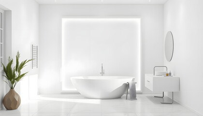 Fototapeta premium Frame mock-up in white minimal bathroom isolated with white highlights, png