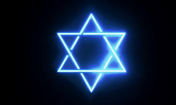 Neon star of david icon glowing black background animation