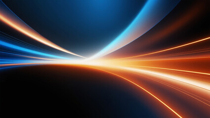 Naklejka premium Burst Lights of Blue and Orange, Abstract Light Travel, Futuristic Digital Background