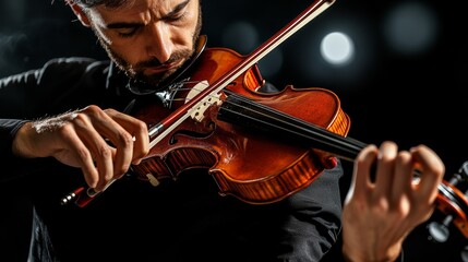 Musician Playing Violin in Concert Hall