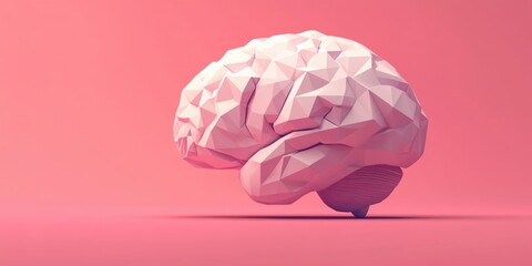 The human brain depicted in a stylized manner with geometric shapes, emphasizing its complexity.