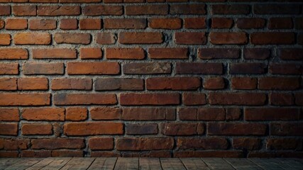 Obraz premium Old wall background showcasing stained aged bricks, exhibiting various hues of deep browns, rusty reds, and weathered grays, reflecting years of wear and tear, rich texture and history, evocative of t