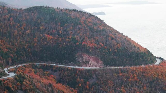 Winding Roads of Cabot Trail, Cape Breton with Fall Foliage as seen from the Skyline Trail. Cape Breton, Nova Scotia.	
