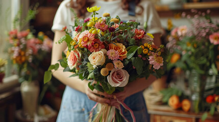 Bouquet Making Master Class: A summer bouquet being crafted during a master class on flower arranging, showcasing the art of bouquet creation.