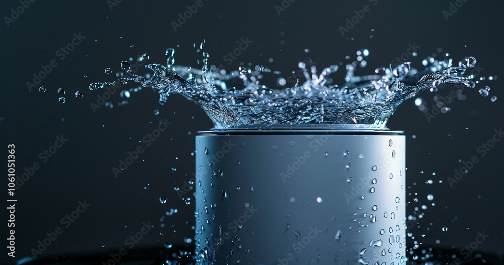 Poster Water splashing into a cylinder, creating a dynamic spray