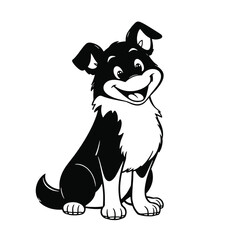 a cartoon silhouette of a black and white border collie dog