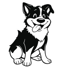 a cartoon silhouette of a black and white border collie dog