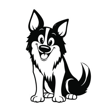 recommend clip art: a cartoon silhouette of a black and white border collie dog