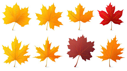 Vibrant Collection of Autumn Leaves in Yellow Orange and Red Hues Generative AI
