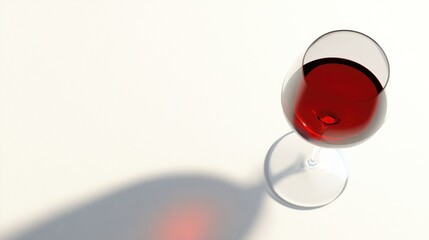 A Glass of Red Wine with a Shadow on a White Surface