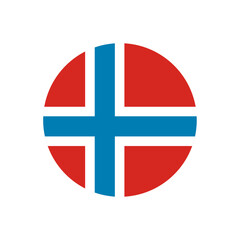 Norway flag icon. The country sign. Round shape. Isolated on a white background. Vector image.
