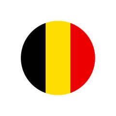 Belgium flag icon. The country sign. Round shape. Isolated on a white background. Vector image.