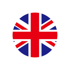 The United Kingdom of Great Britain UK flag icon. The country sign. Round shape. Isolated on a white background. Vector image.