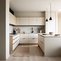 Fototapeta premium Fresh and neutral japandi kitchen