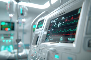 Naklejka premium Close up to medical ultrasound diagnostic machine, close up preparing for an ultrasound device scan