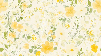 Vibrant Spring Floral Pattern with Blooming Flowers and Greenery