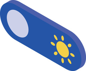 Toggle switch in blue and yellow colors showing sun icon representing day mode setting