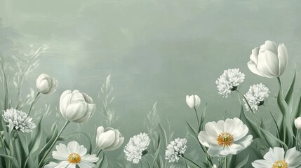 Serene Floral Meadow in Soft Pastel Tones