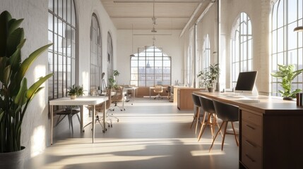 Fototapeta premium Bright and Airy Coworking Space with Natural Light and Minimalist Design