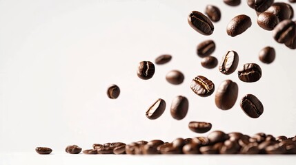 Obraz premium Falling Coffee Beans Captured in Mid-Air During the Roasting Process Generative AI