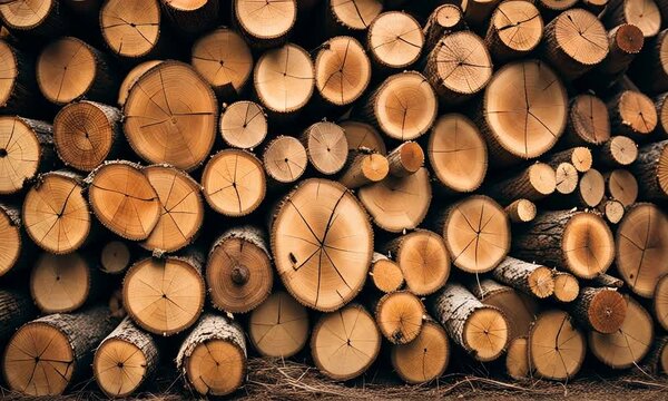 Pile of firewood in the forest.