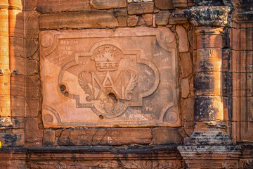 Detail on a wall of the Ruins of San Ignacio Mini, Misiones, Argentina
