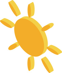 Bright yellow sun shining with isometric projection, perfect for representing summer, warmth, and energy