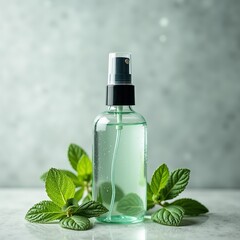 Refreshing mint-infused spray bottle - ideal for beauty blogs, aromatherapy websites, natural product packaging, and wellness presentations on essential oils.