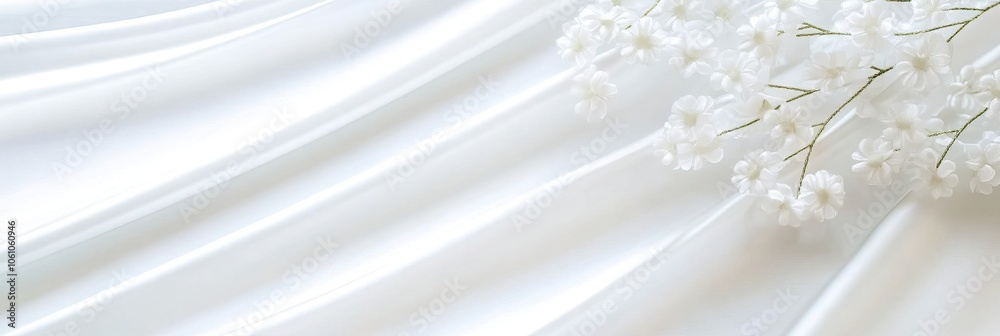 Poster elegant white floral draping with silk curtains creating a serene ambiance for a special event