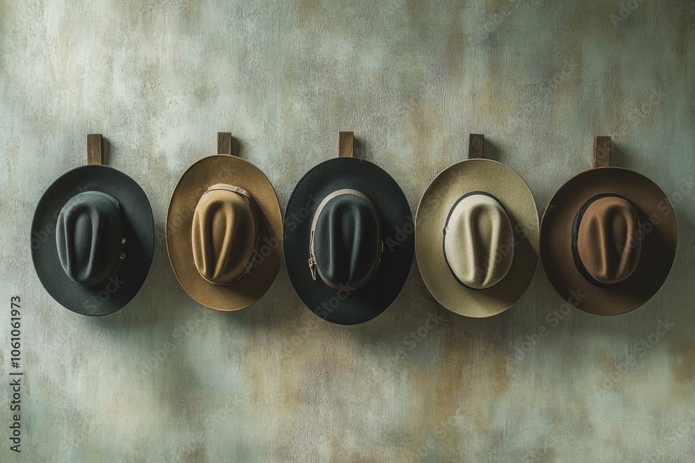 Aufkleber a collection of classic fedora hats arranged in a row, highlighting different colors and styles agai