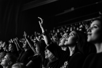 people at the concert having fun singing