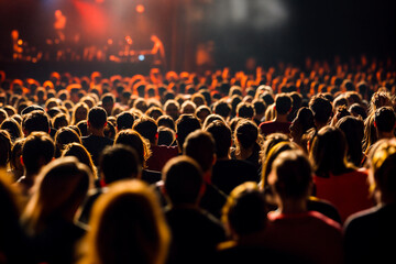Crowd during a concert, lights, scene, performance, people listening to the band play on stage
