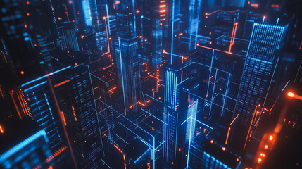 Fototapeta premium Smart digital city with connection cyber security network reciprocity over the cityscape . future smart wireless digital city and social media networking systems that connects people within the city
