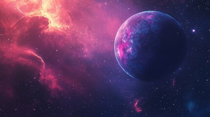 Majestic Celestial Landscape: Vibrant Nebula and Distant Planet