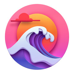 Vibrant Waves and Sunset in Abstract Design