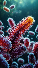 Fototapeta premium Abstraktion Fantasie über ein Thema aus dem Leben der Mikroben 9х16. Hintergrund für das Design 8.