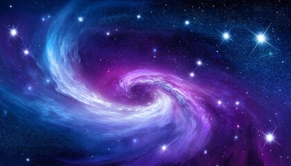 Fototapeta premium A mesmerizing swirl of purple and blue nebulae, dotted with bright stars, creating a stunning cosmic landscape.