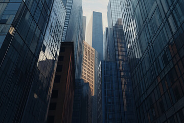 Hochhausansicht in urbaner Umgebung bei D&auml;mmerung

