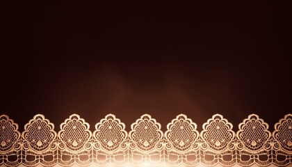 Elegant white lace trim on a rich brown background.