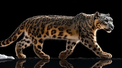 Fototapeta premium Majestic Snow Leopard Walking in Mountain Landscape