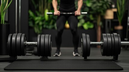 Naklejka premium Person Lifting Weights in Modern Home Gym Setup